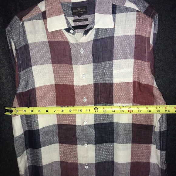 Rodd & Gunn Short Sleeve Button Up Shirt Men's Medium 100% Linen Red White Blue - Picture 6 of 9